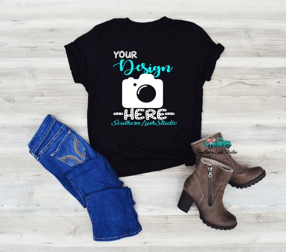 Bella Canvas 3001 Black Flat Lay Mockup