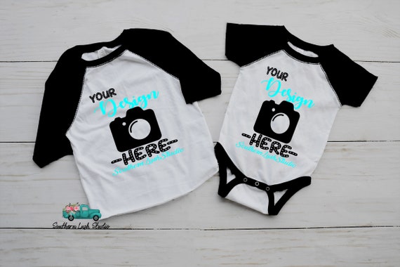 Sibling Mockup Raglan Tee Mockup Infant Bodysuit