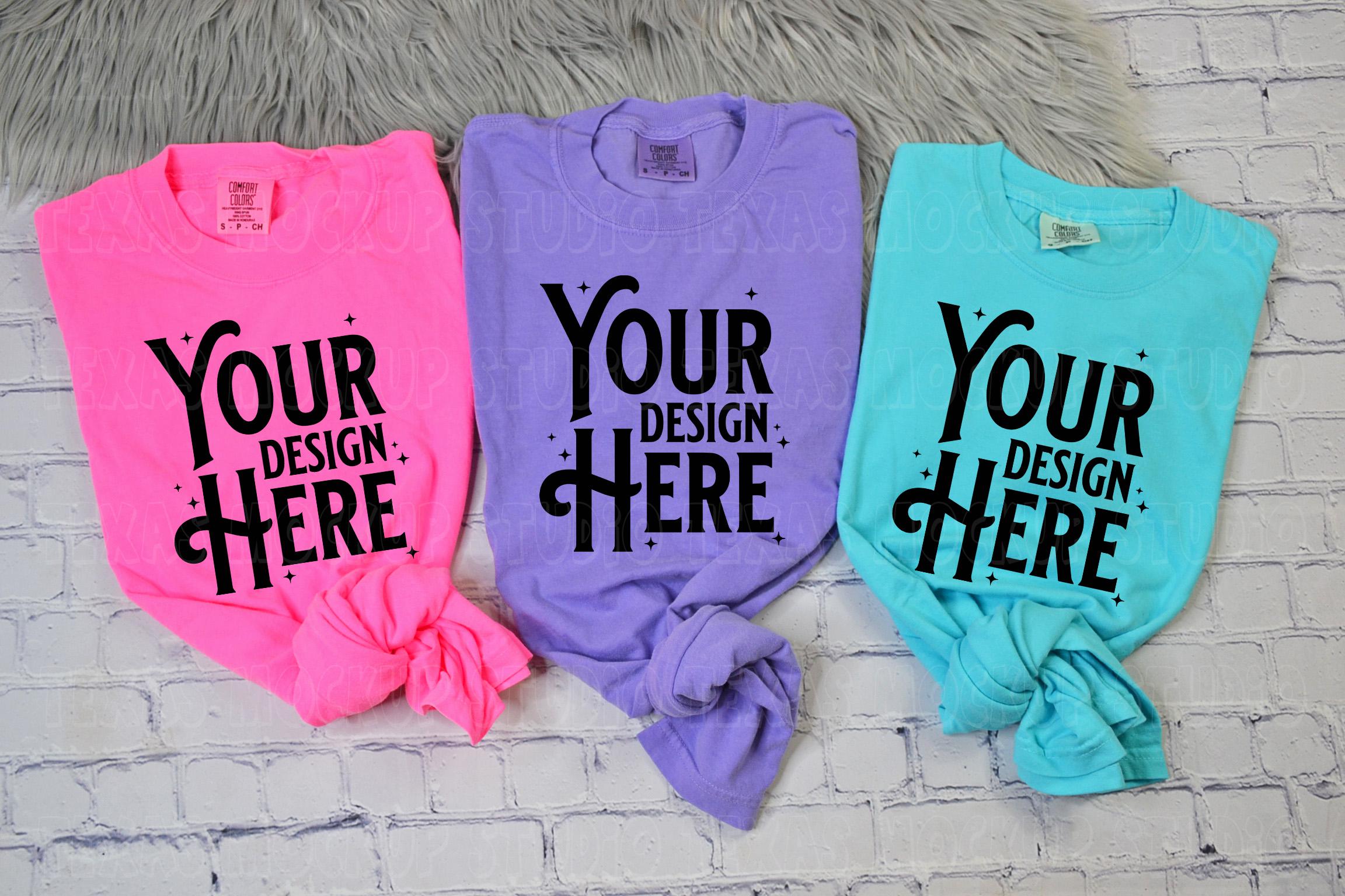 Comfort Colors C1717 Group Mockup, Trendy Mockup, Group Folded Shirt Mockup, Flat Lay Mockup, Bright Neon Comfort Colors Mockup