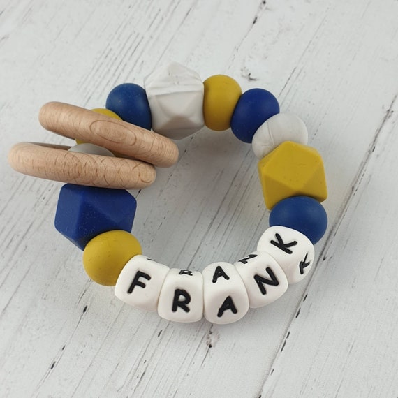Mustard Soother Clip Pacifier Clip Personalised Dummy Clip And Teether Set