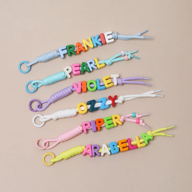 Personalised Colourful Name Letter Bag Charm, Chunky Rope Name, Custom Beaded Keychain, Colourful Bag Tag, Personalised School Bag Charm image 6