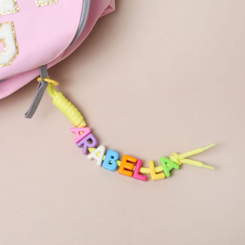 Personalised Colourful Name Letter Bag Charm, Chunky Rope Name, Custom Beaded Keychain, Colourful Bag Tag, Personalised School Bag Charm image 4