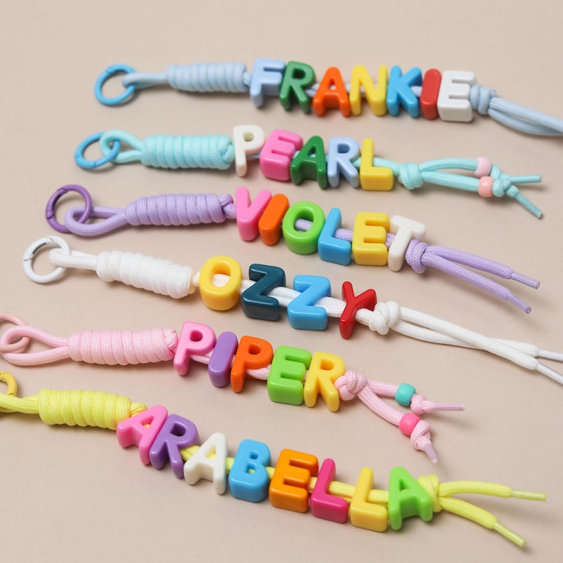 Personalised Colourful Name Letter Bag Charm, Chunky Rope Name, Custom Beaded Keychain, Colourful Bag Tag, Personalised School Bag Charm image 2