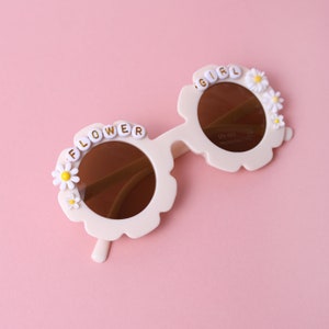 Personalised Flower Girl Sunglasses – White Floral Kids UV400 Sunglasses – Custom Wedding Accessories