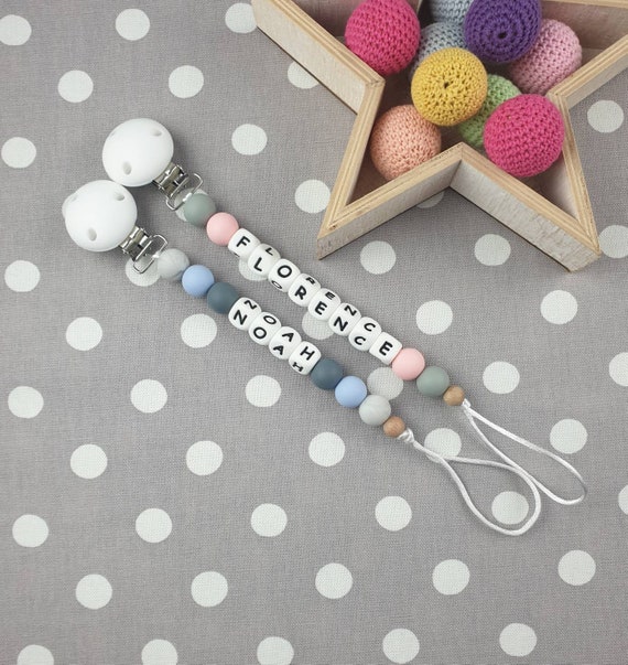 Full Silicone Range Personalised Dummy Clip Baby Pastel Colours Christening Gift