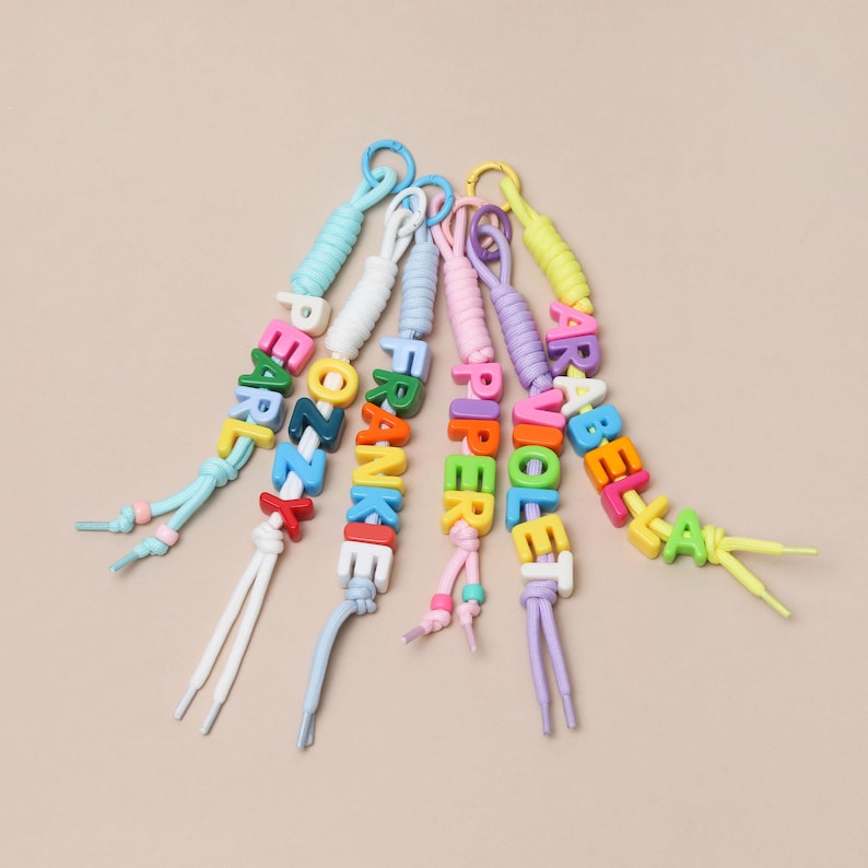 Personalised Colourful Name Letter Bag Charm, Chunky Rope Name, Custom Beaded Keychain, Colourful Bag Tag, Personalised School Bag Charm image 5
