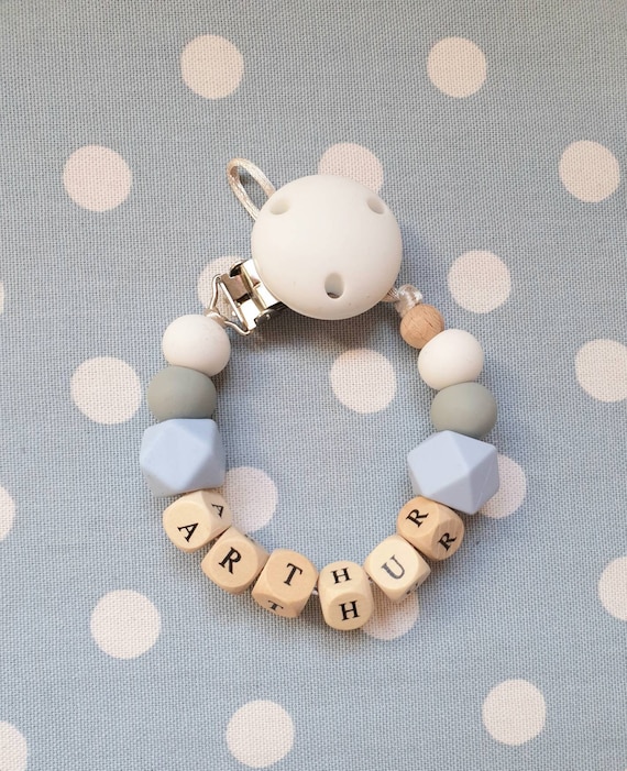 NEW UK Baby Wood /& Silicone Beads Star Handmade Dummy Clip Pacifier Leash