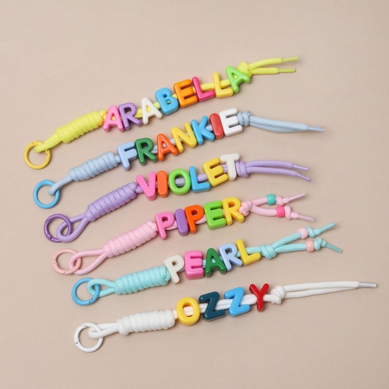 Personalised Colourful Name Letter Bag Charm, Chunky Rope Name, Custom Beaded Keychain, Colourful Bag Tag, Personalised School Bag Charm image 1