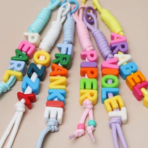 Personalised Colourful Name Letter Bag Charm, Chunky Rope Name, Custom Beaded Keychain, Colourful Bag Tag, Personalised School Bag Charm image 8
