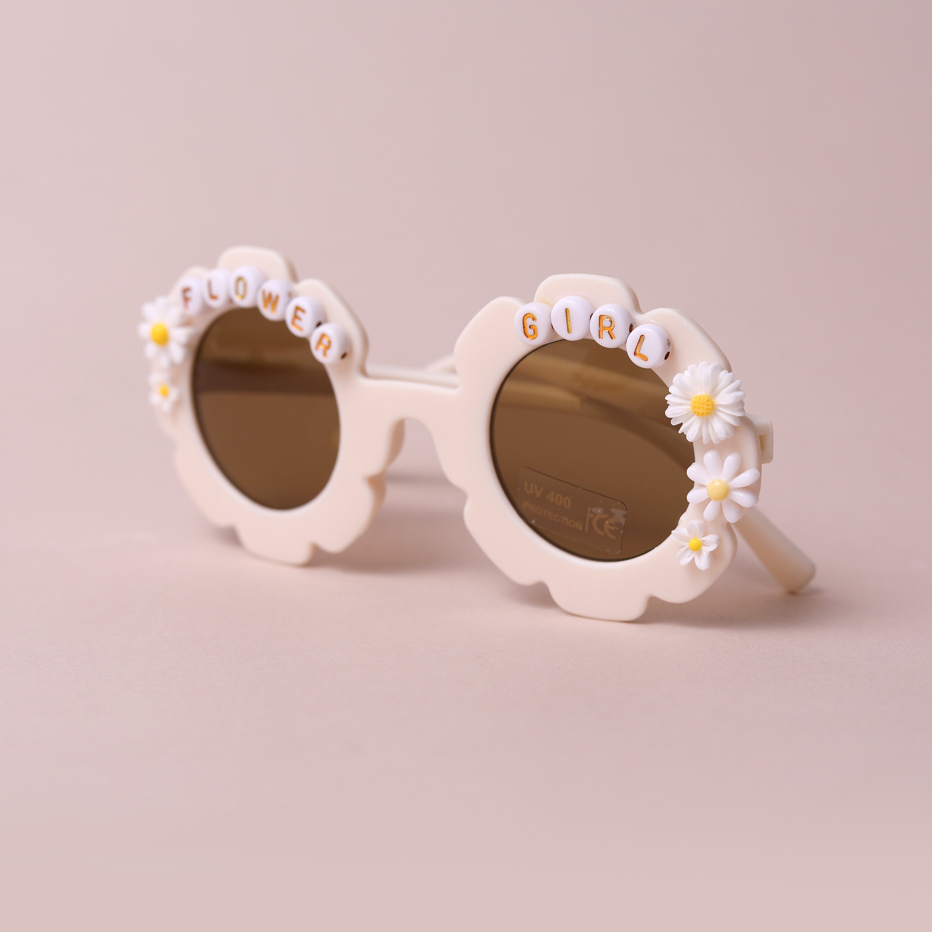 Personalised Flower Girl Sunglasses – White Floral Kids 