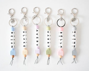 Personalised rainbow name tag children's book bag tag kids keyring first day of school back to school baby changing bag tag lunch box tag