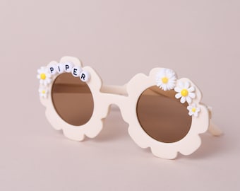 Personalised white floral children's sunglasses uv400 | personalised girls flower sunglasses | flower girl | personalised kids sunglasses