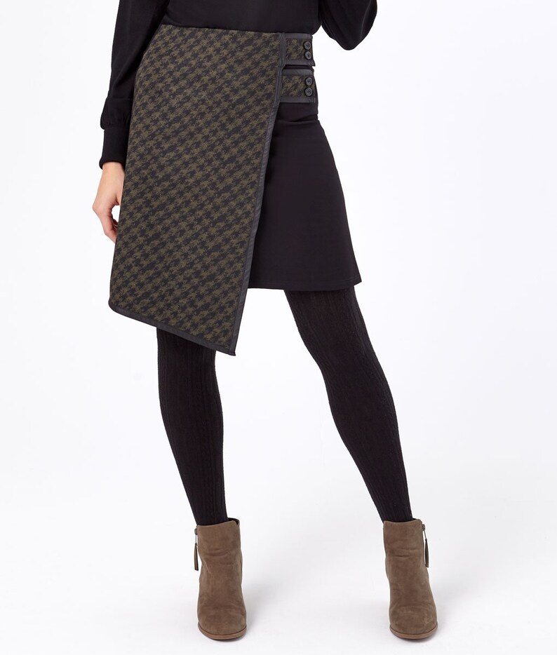 asymetrical stretchy skirt wrap around look skirt stetchy skirt business skirt work skirt houndstood skirt knee skirt