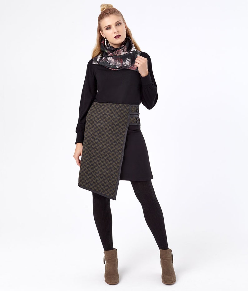 asymetrical stretchy skirt wrap around look skirt stetchy skirt business skirt work skirt houndstood skirt knee skirt