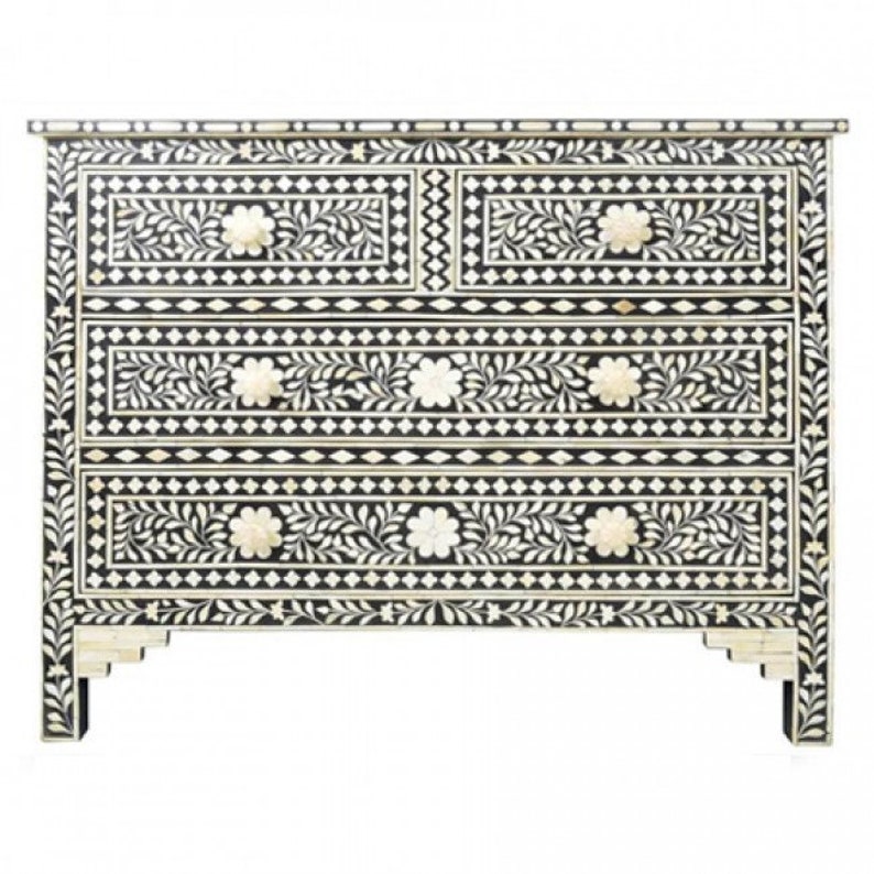 Handmade Bone Inlay 4 Chest Of Drawers Beautifully Crafted Home Decor Inlay Furniture