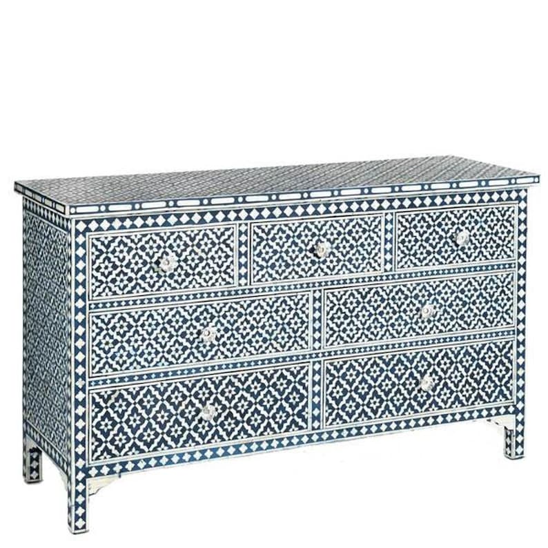 Handmade Bone Inlay 7 Chest Of Drawers Beautifully Crafted Home Decor Inlay Furniture