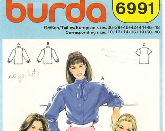 Burda 6991 Vintage 1990s pattern for women's blouses cut to size 10