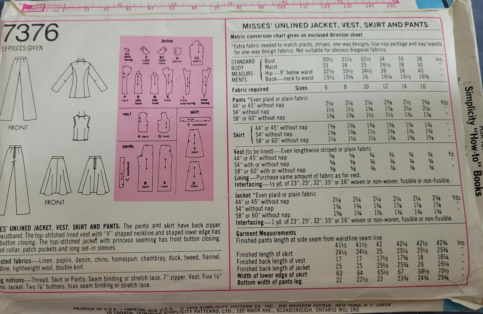 Simplicity 7376 Vintage 1976 Pantsuit With Skirt and Vest Uncut ...
