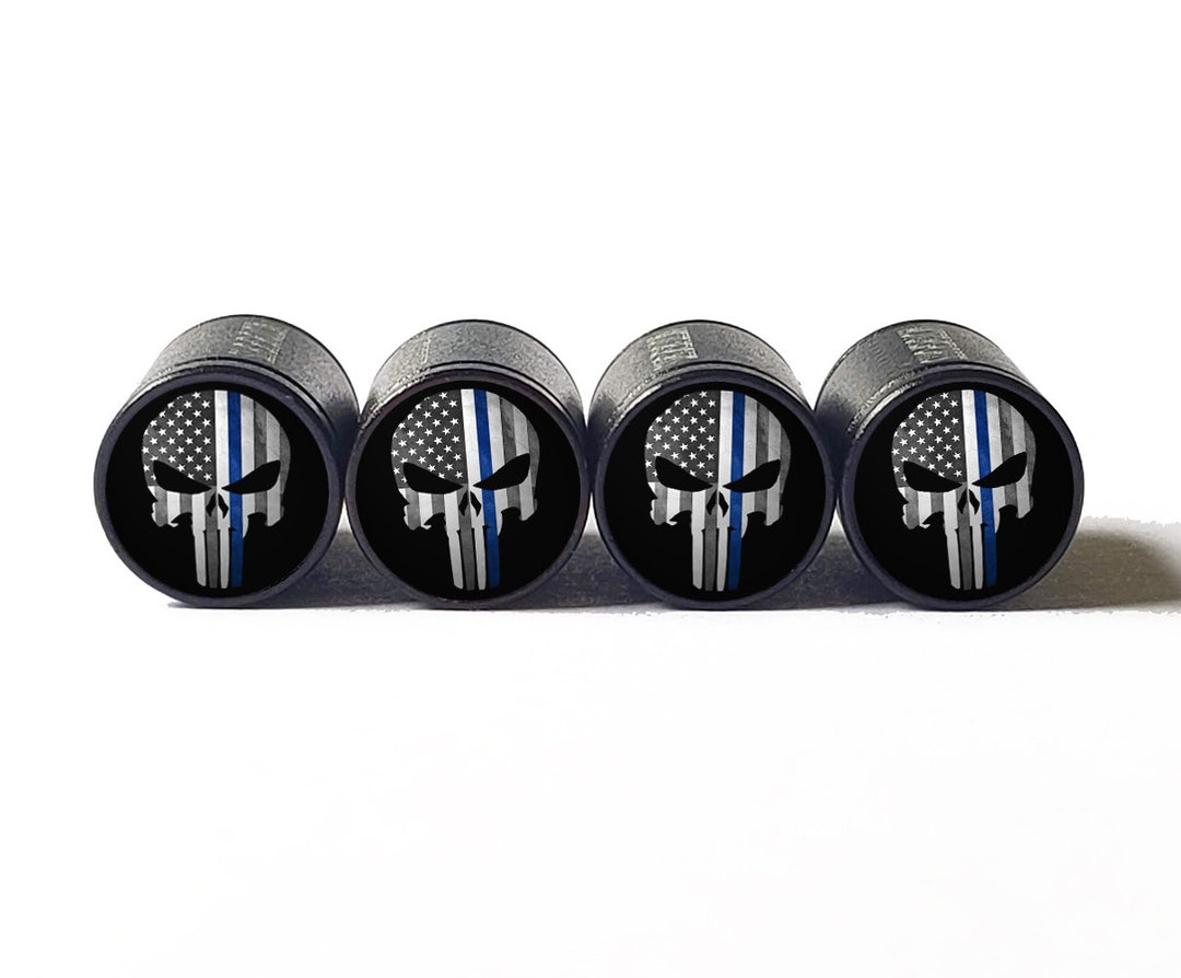 Punisher Police Blue Line Valve Stem Caps Black Aluminum Etsy