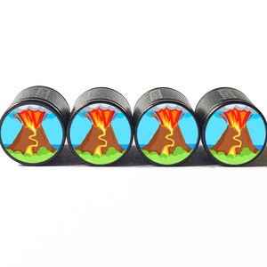 Volcano Eruption Tire Valve Caps - Black Aluminum - Set of Four