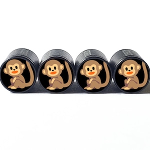 Baby Monkey Tire Valve Stem Caps - Black Aluminum - Set of Four