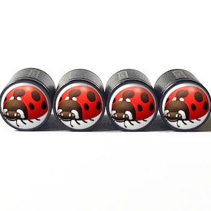 Ladybug Tire Valve Caps - Black Aluminum - Set of Four