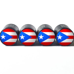 Puerto Rico Flag Tire Valve Stem Caps - Black Aluminum - Set of Four
