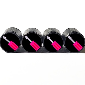 Screwdriver  Tire Valve Caps - Black Aluminum - Set of Four