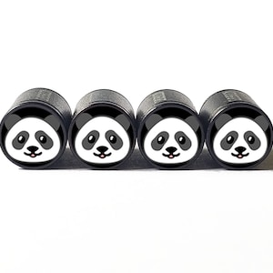 Cute Panda Bear Face Tire Valve Caps - Black Aluminum - Set of Four