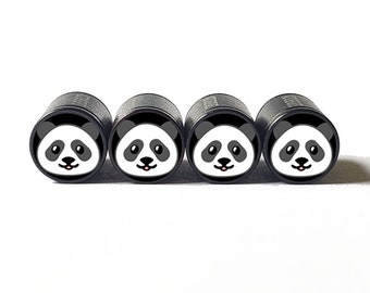 Niedliche Panda Bär Gesicht Reifen Ventilkappen - Schwarzes Aluminium - 4er-Set