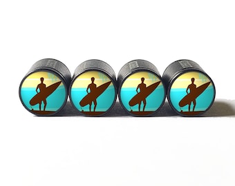Tapas de válvulas de neumáticos para surfistas y tablas de surf - Aluminio negro - Juego de cuatro