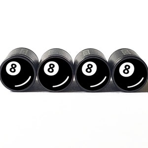8 Ball Tire Valve Caps - Black Aluminum - Set of Four