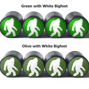 Green Bigfoot Sasquatch Walking Tire Valve Caps