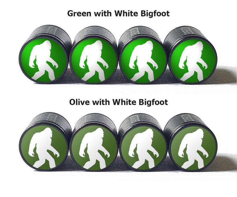 Green Bigfoot Sasquatch Walking Tire Valve Caps