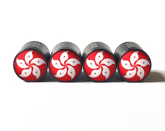 Ventieldoppen met Hong Kong-vlag - Zwart aluminium - Set van vier