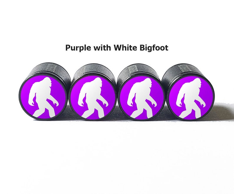 Purple Bigfoot Sasquatch Walking Tire Valve Caps
