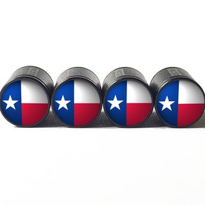 Texas State Flag Tire Valve Caps - Black Aluminum - Set of Four