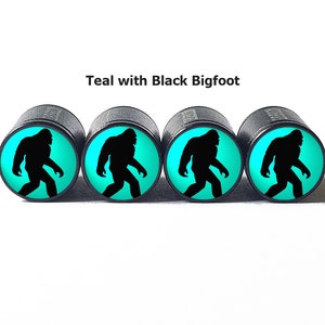 Teal Bigfoot Sasquatch Walking Tire Valve Caps