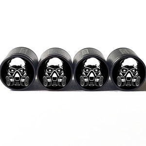 Gas Mask Face Tire Valve Caps - Black Aluminum - Set of Four