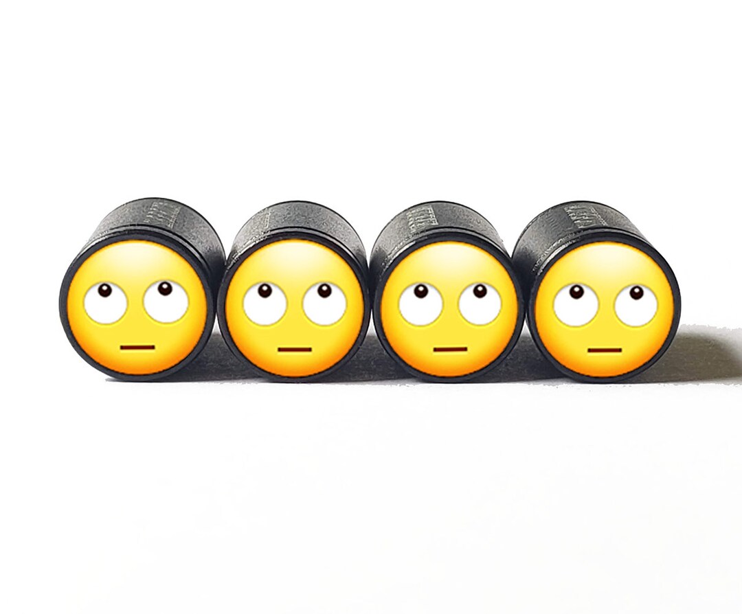 Grumpy Angry Cat Face Emoji Tire Valve Caps - Black Aluminum - Set of Four