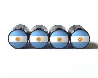 Argentina Argentinian Flag Tire Valve Caps - Black Aluminum - Set of Four