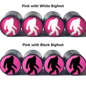 Pink Bigfoot Sasquatch Walking Tire Valve Caps