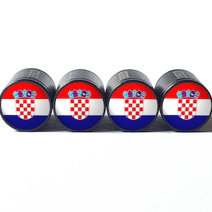 Croatia Flag Tire Valve Caps - Black Aluminum - Set of Four