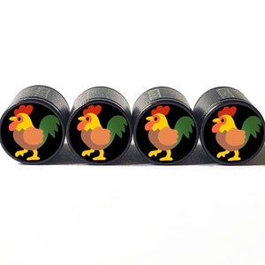 Bouchons de valve de pneu de poulet coloré - Aluminium noir - Lot de quatre