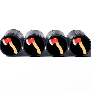 Lumberjack Axe  Tire Valve Caps - Black Aluminum - Set of Four