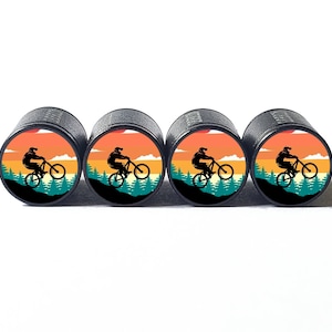 BMX Bike Rider Tire Valve Caps - Black Aluminum - Set of Four