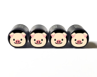 Tapas de válvula de neumático Pig Piggy Face - Aluminio negro - Juego de cuatro