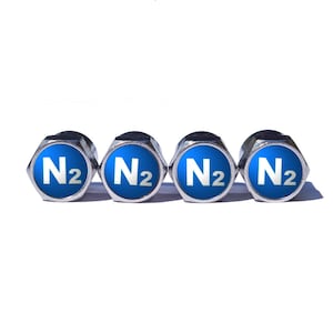 Blue N2 Nitrogen Tire Valve Caps (Style 1) - Chrome Coated - Universal