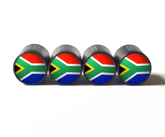 South Africa Flag Tire Valve Caps - Black Aluminum - Set of Four