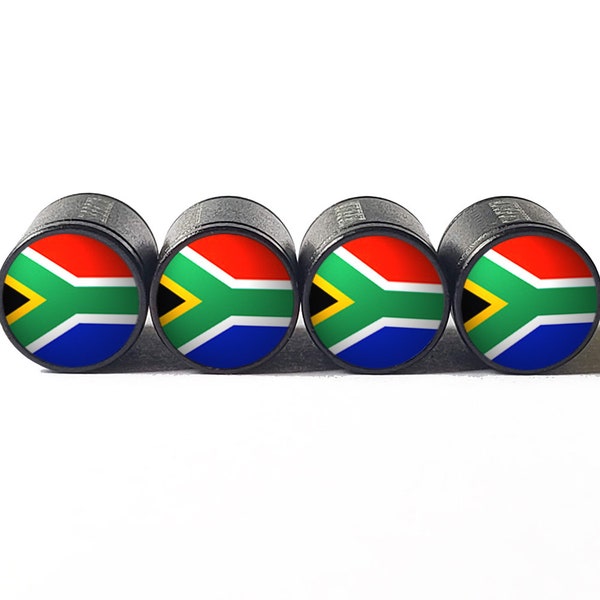 Bouchons de valve de pneu représentant le drapeau de l'Afrique du Sud - Aluminium noir - Lot de quatre